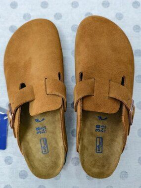 Women's Mink Suede Birkenstock Boston Shoes - Narrow Fit
